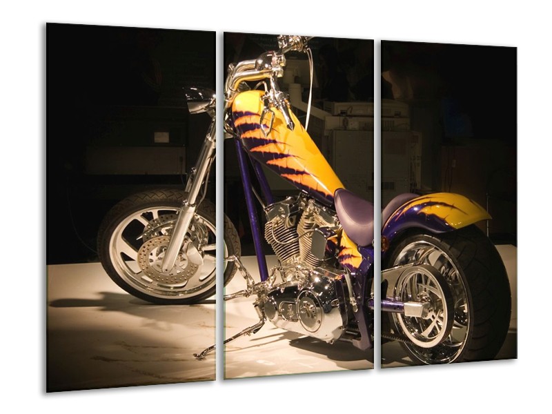 Glas schilderij Motor | Geel, Paars, Zwart | 120x80cm 3Luik