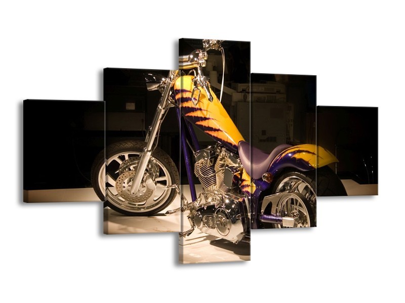 Glas schilderij Motor | Geel, Paars, Zwart | 125x70cm 5Luik