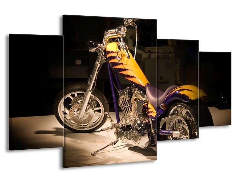 Canvas schilderij Motor | Geel, Paars, Zwart | 160x90cm 4Luik