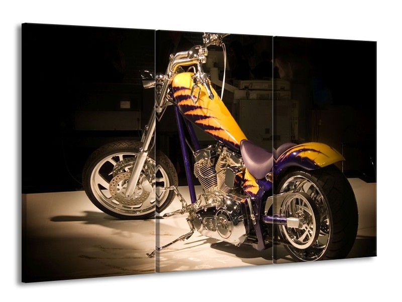 Glas schilderij Motor | Geel, Paars, Zwart | 165x100cm 3Luik