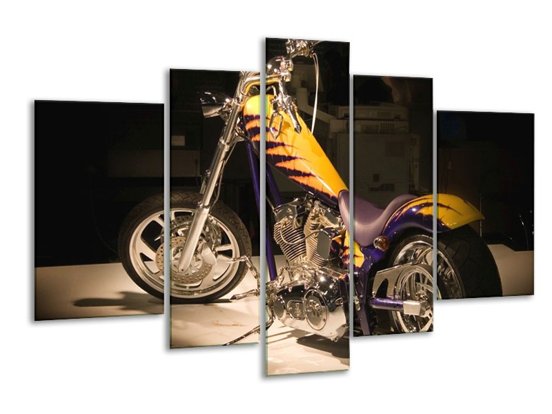 Glas schilderij Motor | Geel, Paars, Zwart | 170x100cm 5Luik