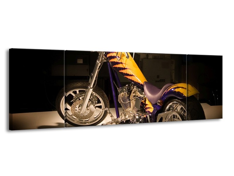 Glas schilderij Motor | Geel, Paars, Zwart | 170x50cm 3Luik