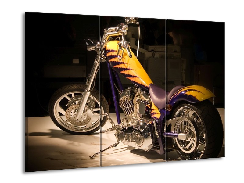 Glas schilderij Motor | Geel, Paars, Zwart | 90x60cm 3Luik