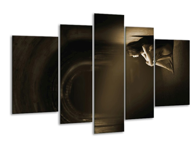 Canvas schilderij Vrouw | Sepia, Crème | 170x100cm 5Luik