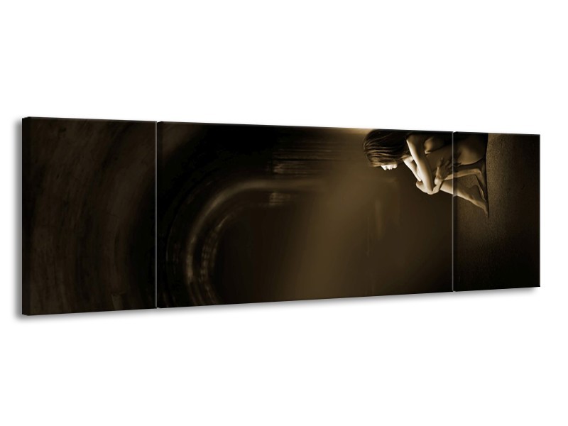 Canvas schilderij Vrouw | Sepia, Crème | 170x50cm 3Luik