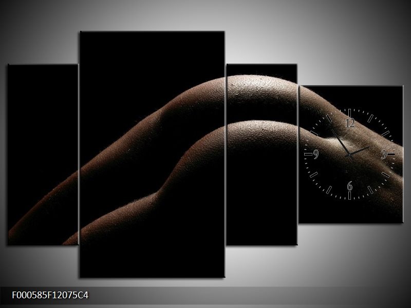 Klok schilderij Billen | Zwart, Wit, Bruin | 120x75cm 4Luik