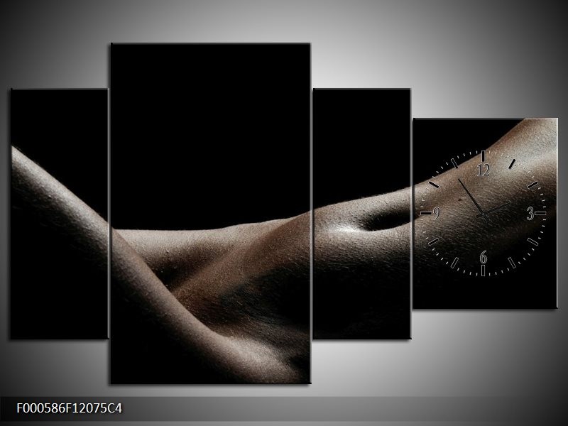 Klok schilderij Lichaam | Zwart, Wit, Bruin | 120x75cm 4Luik