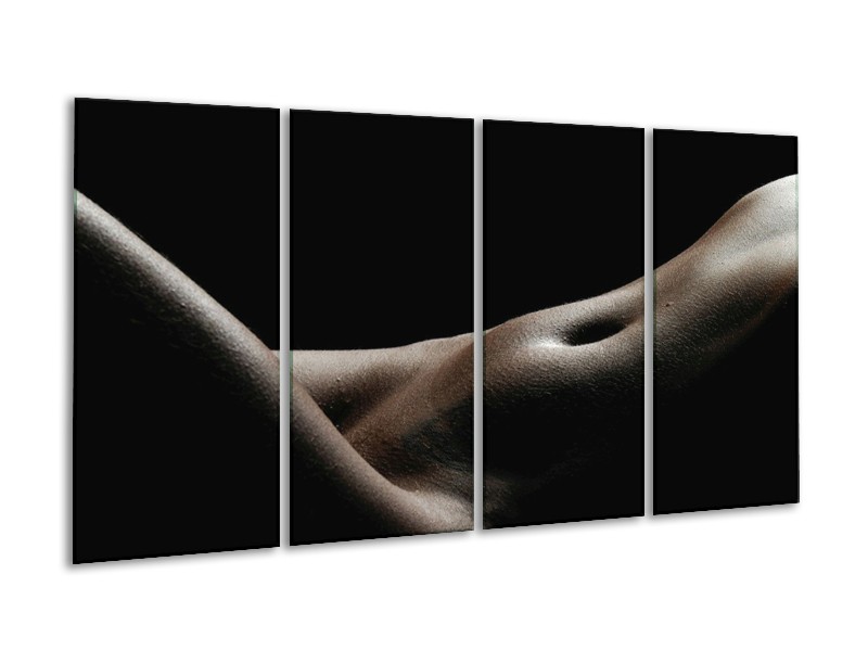 Canvas schilderij Lichaam | Zwart, Wit, Bruin | 160x80cm 4Luik