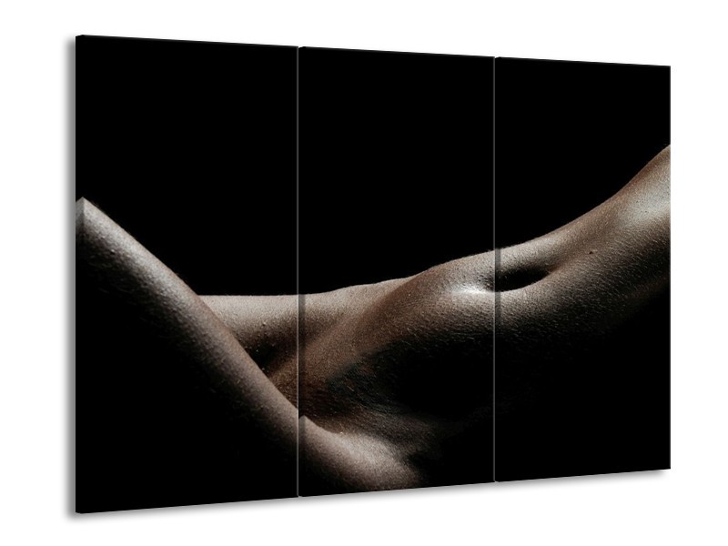 Glas schilderij Lichaam | Zwart, Wit, Bruin | 90x60cm 3Luik