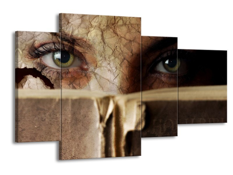 Canvas schilderij Ogen | Bruin, Grijs, Groen | 120x75cm 4Luik