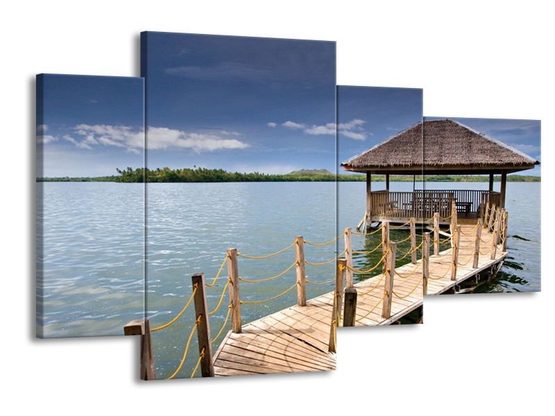 Glas schilderij Zee | Blauw, Geel, Bruin | 120x75cm 4Luik