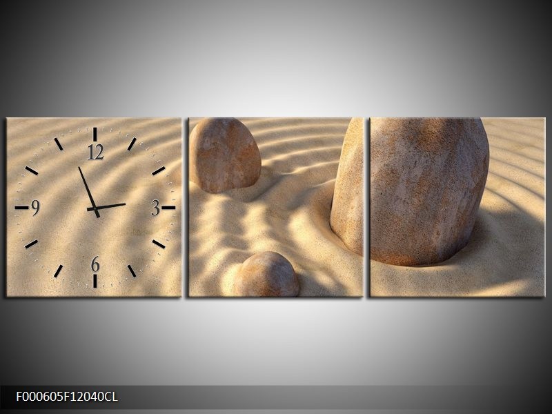 Klok schilderij Zand | Crème, Wit, Grijs | 120x40cm 3Luik