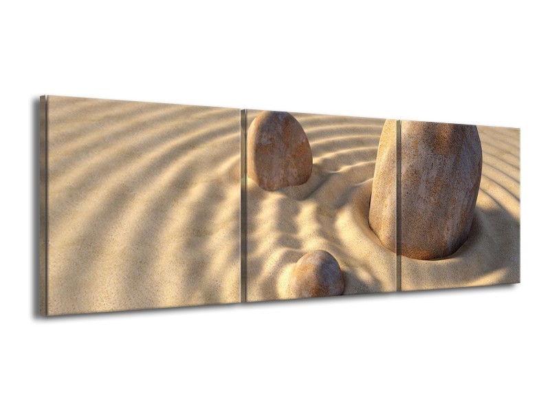 Canvas schilderij Zand | Crème, Wit, Grijs | 150x50cm 3Luik