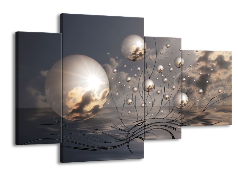 Glas schilderij Ballen | Grijs, Wit, Zwart | 120x75cm 4Luik