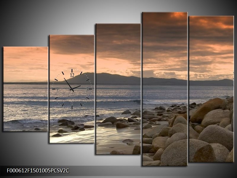 Klok schilderij Zee | Blauw, Grijs, Wit | 150x100cm 5Luik