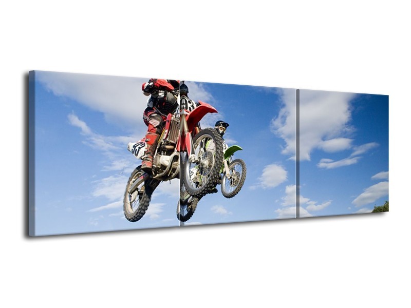 Glas schilderij Motor | Blauw, Rood, Wit | 120x40cm 3Luik