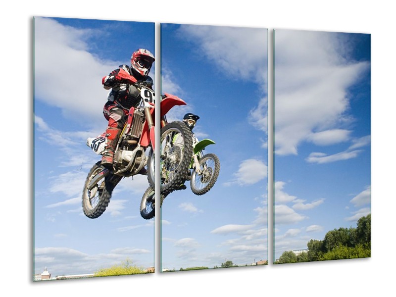 Glas schilderij Motor | Blauw, Rood, Wit | 120x80cm 3Luik