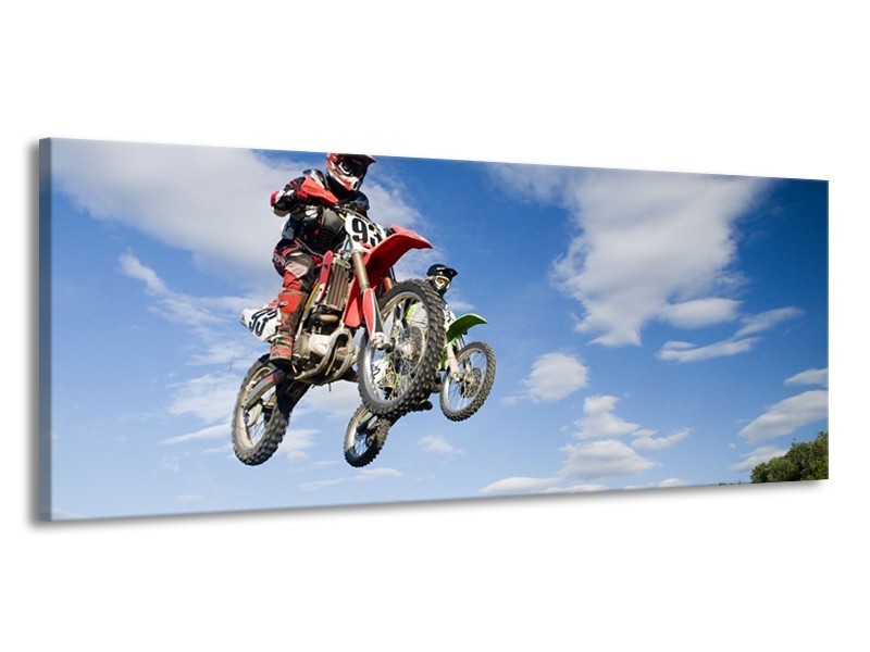 Glas schilderij Motor | Blauw, Rood, Wit | 145x58cm 1Luik