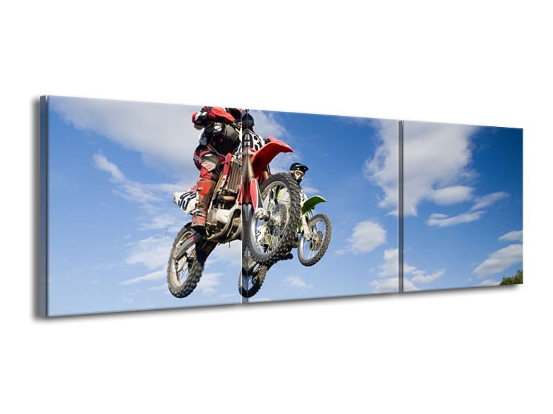 Glas schilderij Motor | Blauw, Rood, Wit | 150x50cm 3Luik