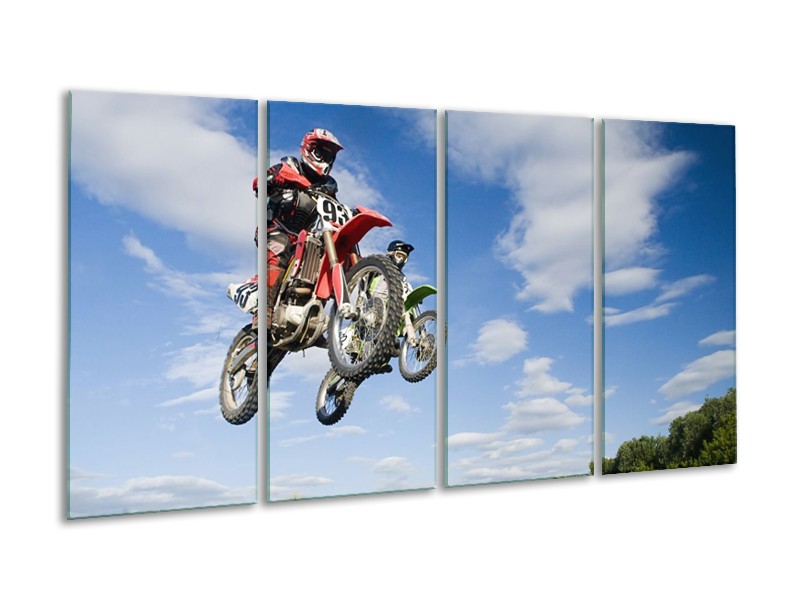 Glas schilderij Motor | Blauw, Rood, Wit | 160x80cm 4Luik