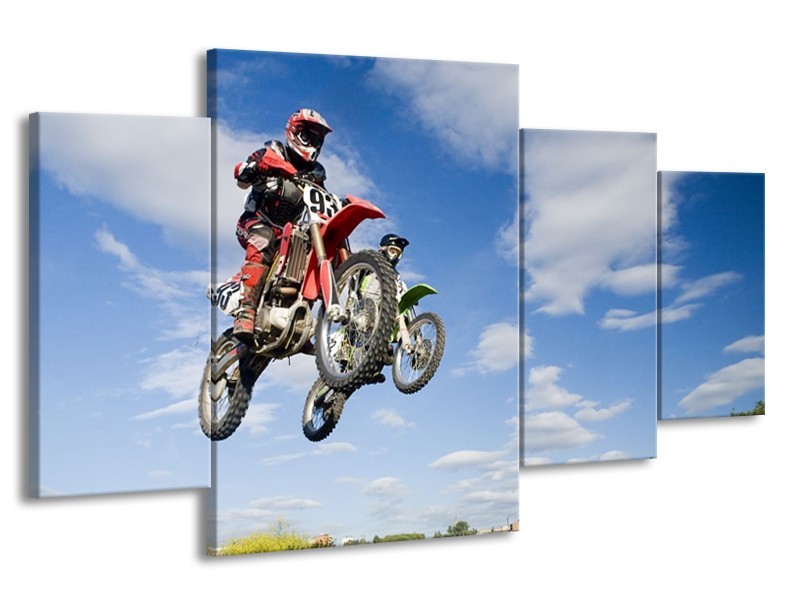 Canvas schilderij Motor | Blauw, Rood, Wit | 160x90cm 4Luik