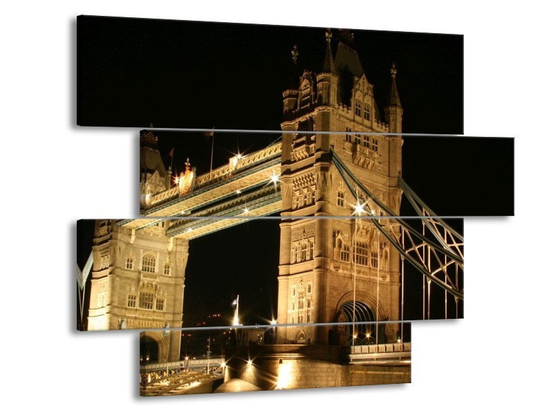 Glas schilderij Brug | Blauw, Crème, Zwart | 115x85cm 4Luik