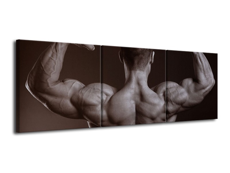 Canvas schilderij Man | Grijs, Zwart, Sepia | 120x40cm 3Luik
