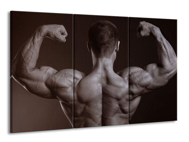 Canvas schilderij Man | Grijs, Zwart, Sepia | 165x100cm 3Luik