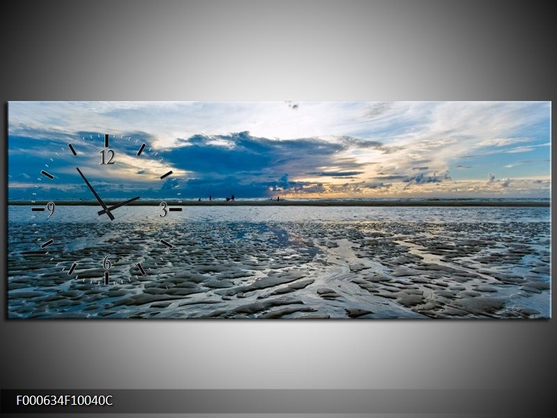 Klok schilderij Water | Blauw, Grijs, Wit | 100x40cm 1Luik