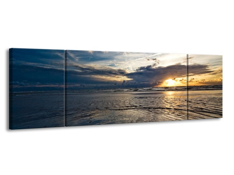 Glas schilderij Zee | Blauw, Grijs, Wit | 170x50cm 3Luik