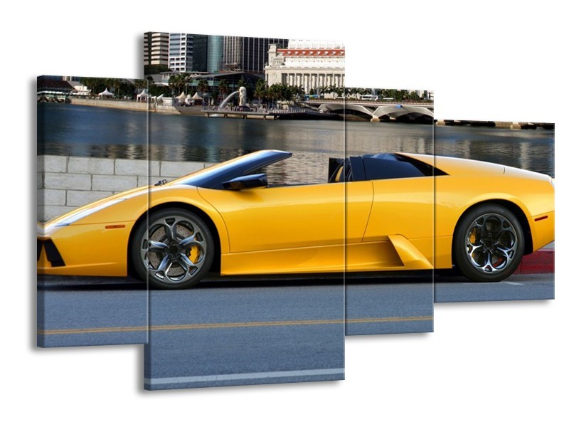 Glas schilderij Auto | Geel, Blauw, | 120x75cm 4Luik