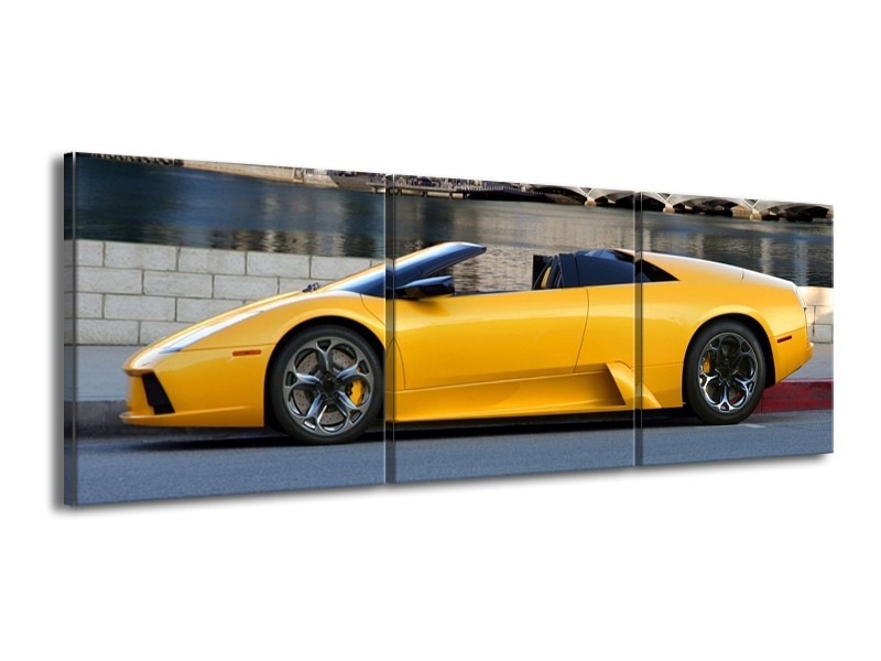 Glas schilderij Auto | Geel, Blauw, | 150x50cm 3Luik