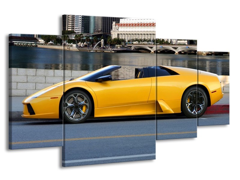 Canvas schilderij Auto | Geel, Blauw, | 160x90cm 4Luik