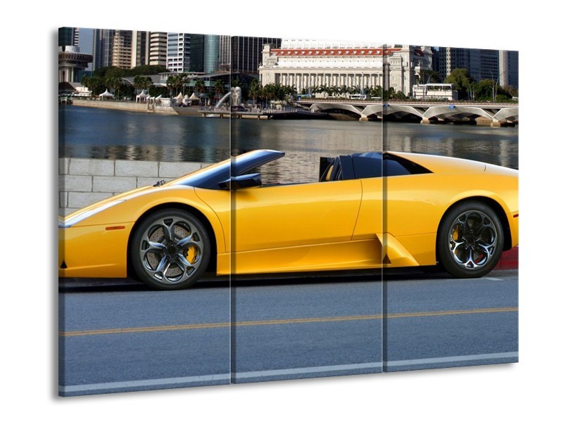 Glas schilderij Auto | Geel, Blauw, | 90x60cm 3Luik