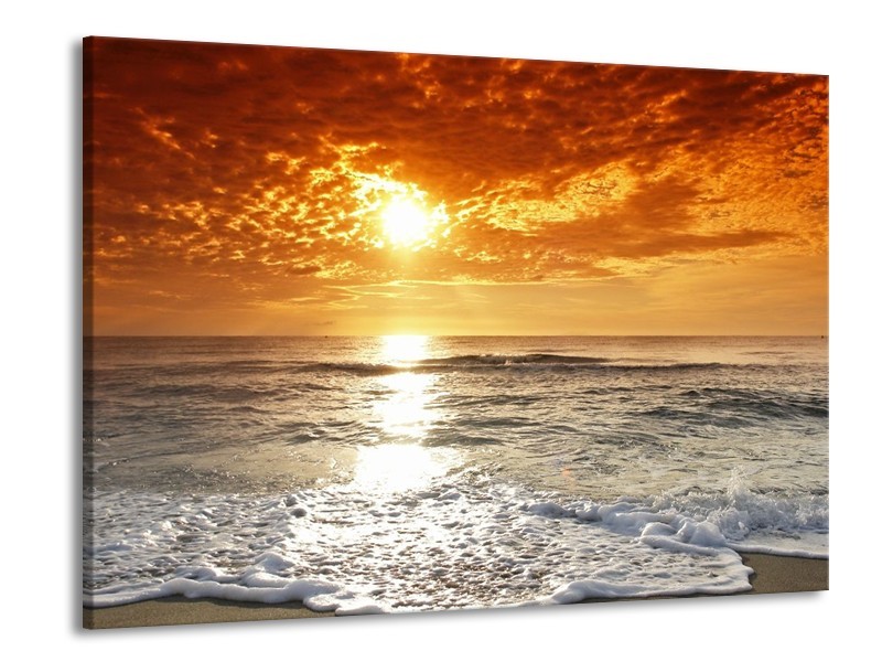 Glas schilderij Zonsondergang | Geel, Oranje, Grijs | 100x70cm 1Luik