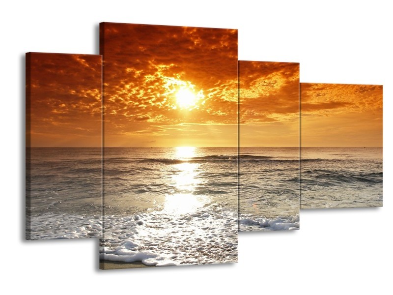 Glas schilderij Zonsondergang | Geel, Oranje, Grijs | 120x75cm 4Luik