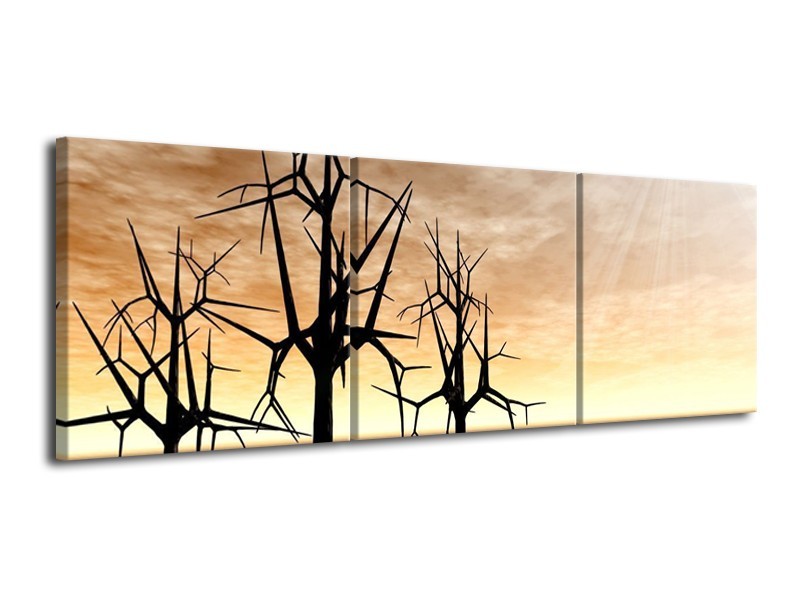 Canvas schilderij Bomen | Zwart, Geel | 120x40cm 3Luik