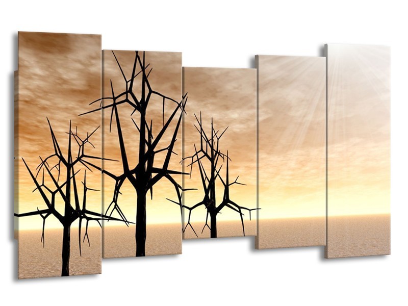 Canvas schilderij Bomen | Zwart, Geel | 150x80cm 5Luik