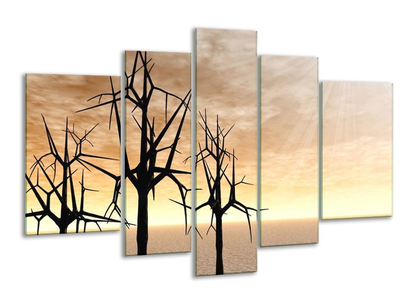 Canvas schilderij Bomen | Zwart, Geel | 170x100cm 5Luik