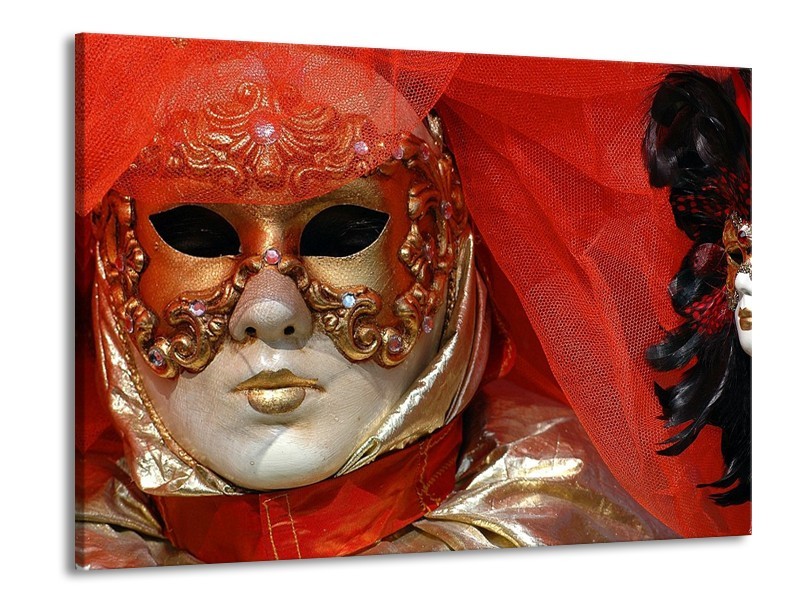 Canvas schilderij Masker | Rood, Goud, Zwart | 100x70cm 1Luik