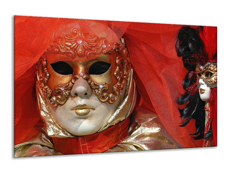 Canvas schilderij Masker | Rood, Goud, Zwart | 120x70cm 1Luik