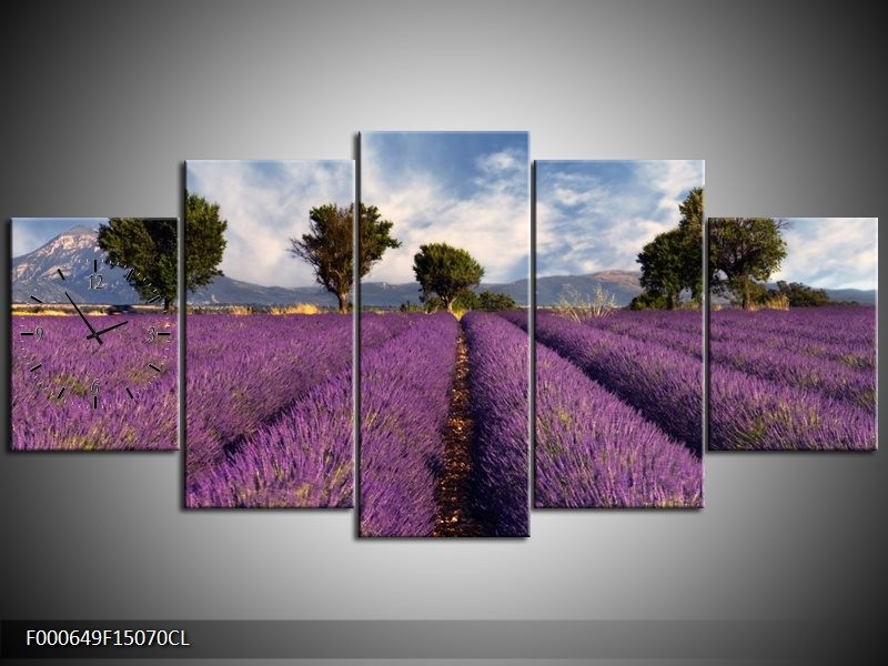 Klok schilderij Lavendel | Paars, Blauw, Wit | 150x70cm 5Luik