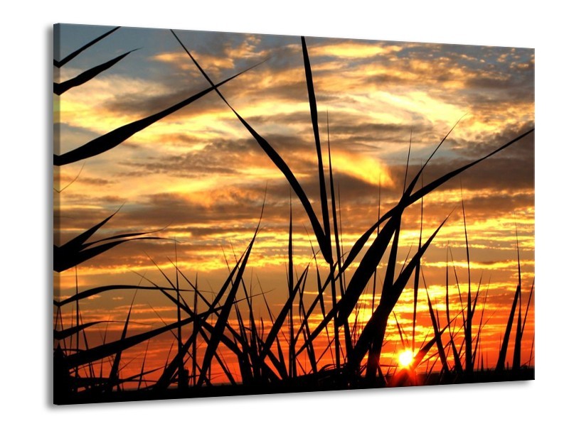 Canvas schilderij Zonsondergang | Zwart, Grijs, Geel | 100x70cm 1Luik