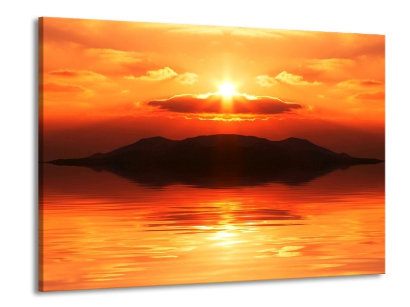 Canvas schilderij Zonsondergang | Zwart, Geel, Rood | 100x70cm 1Luik