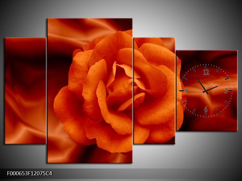 Klok schilderij Bloem | Rood, Zwart, Oranje | 120x75cm 4Luik