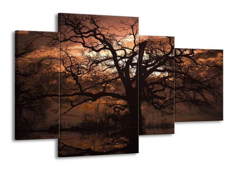 Canvas schilderij Natuur | Bruin, Zwart, Oranje | 120x75cm 4Luik