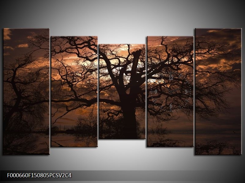 Klok schilderij Natuur | Bruin, Zwart, Oranje | 150x80cm 5Luik