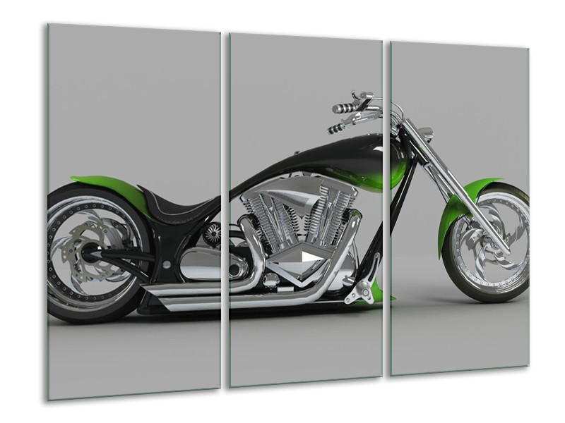 Glas schilderij Motor | Groen, Grijs, Zwart | 120x80cm 3Luik