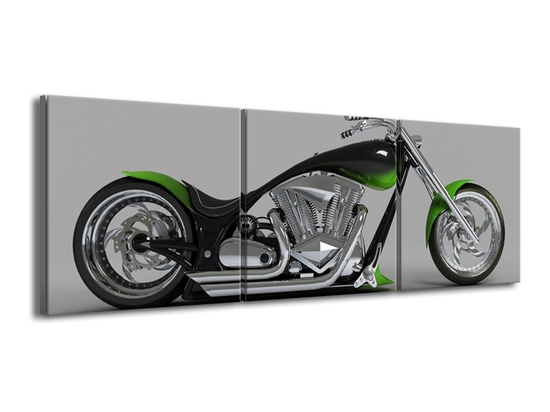 Glas schilderij Motor | Groen, Grijs, Zwart | 150x50cm 3Luik