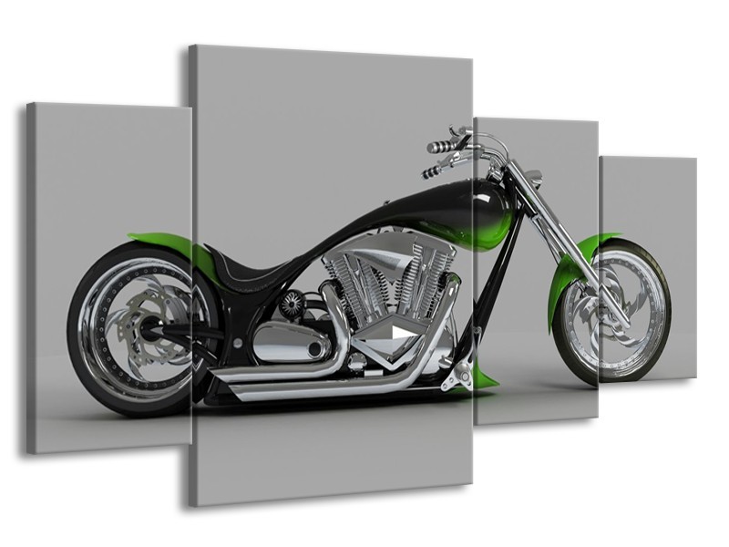 Canvas schilderij Motor | Groen, Grijs, Zwart | 160x90cm 4Luik